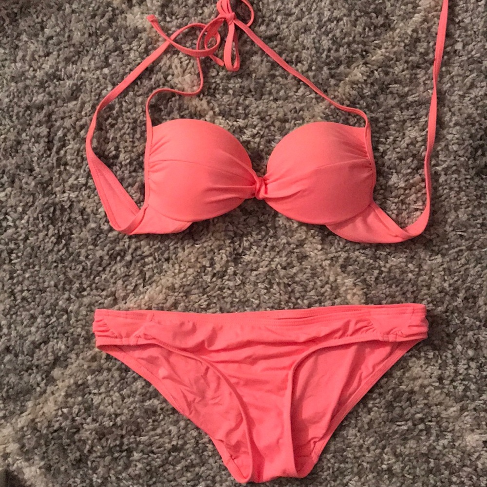 Top shop coral two piece swimsuit